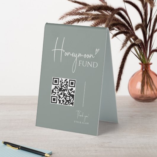 Plaque De Table Minimum Sage Green Mariage Honeymoon Fund QR Code (En SItu (Tableau))