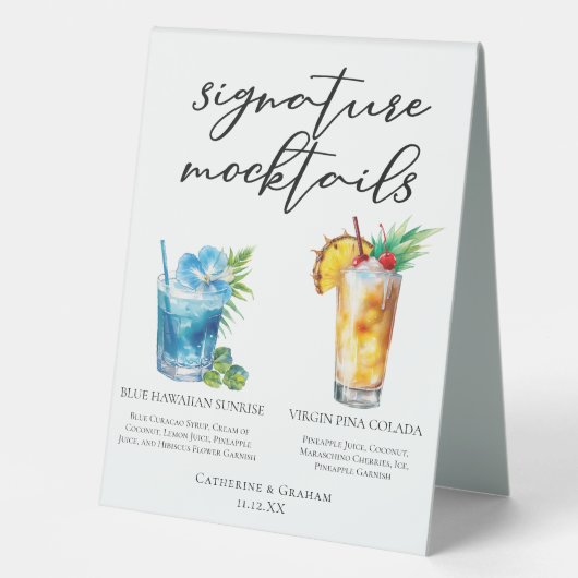 Plaque De Table Mocktails d'été Blue Hawaiian Piña Colada (Recto)