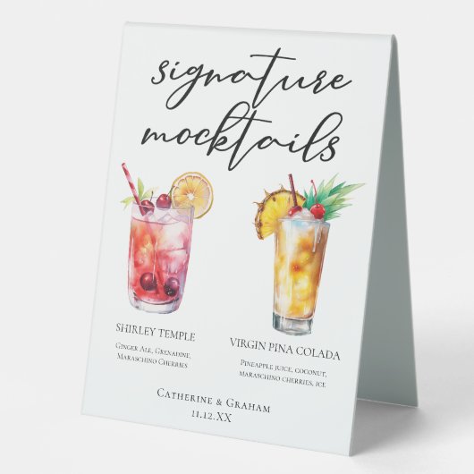 Plaque De Table Mocktails Menu Shirley Temple Piña Colada (Recto)