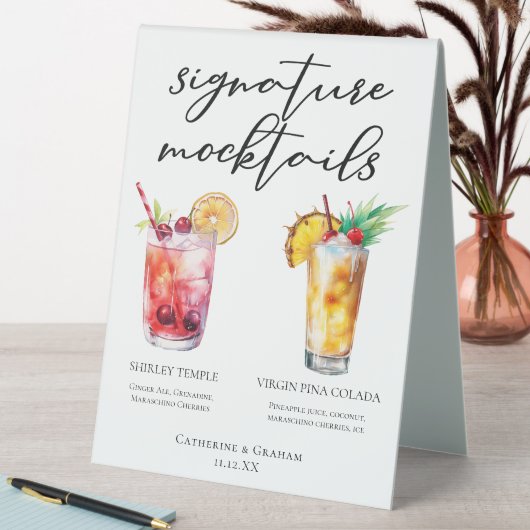 Plaque De Table Mocktails Menu Shirley Temple Piña Colada (En SItu (Tableau))