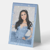 Plaque De Table Modèle de photo de roses argent et bleu bébé Faveu (Verso)