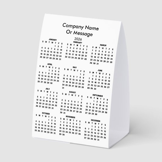 Plaque De Table Modern 2026 Calendar Company Name (Verso)