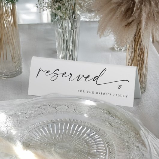 Plaque De Table Modern Black and White Script Wedding Reserved