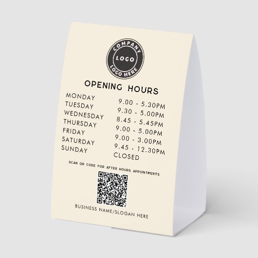 Plaque De Table Modern Business Logo QR Code Opening Hours (Verso)