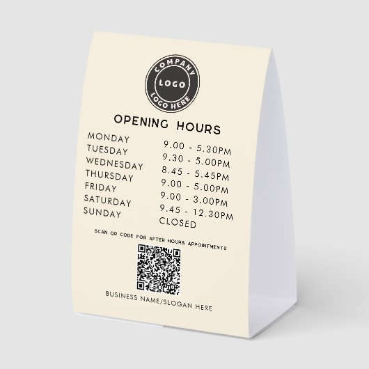 Plaque De Table Modern Business Logo QR Code Opening Hours (Recto)
