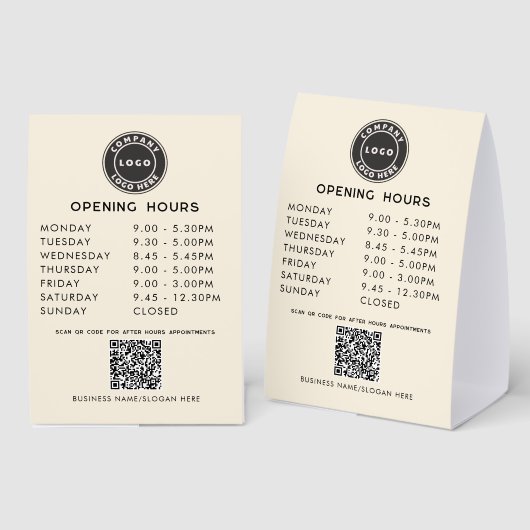 Plaque De Table Modern Business Logo QR Code Opening Hours (Recto/verso)