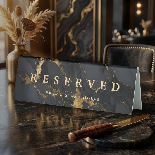 Plaque De Table Modern Elegant Gold Agate Black Marble Reserved