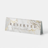 Plaque De Table Modern Elegant Script Agate White Marble Reserved (Verso)