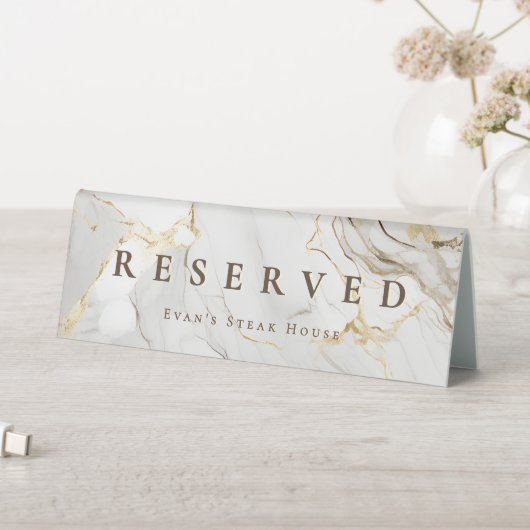 Plaque De Table Modern Elegant Script Agate White Marble Reserved (En SItu (Tableau))