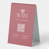 Plaque De Table Modern Guest WiFi Password QR Code Dusty Red (Recto)