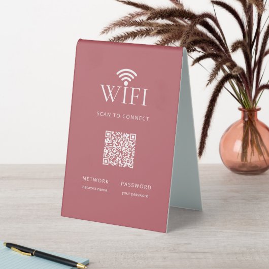 Plaque De Table Modern Guest WiFi Password QR Code Dusty Red (En SItu (Tableau))