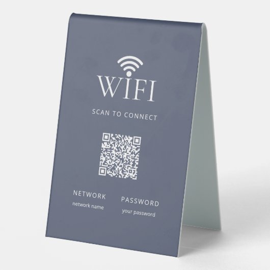 Plaque De Table Modern Guest WiFi Password QR Code Muted Blue (Verso)