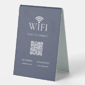Plaque De Table Modern Guest WiFi Password QR Code Muted Blue (Recto)