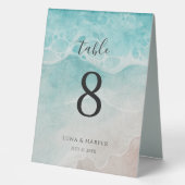 Plaque De Table Modern Ocean Tide Watercolor Beach Wedding (Recto)