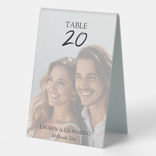Plaque De Table Modern photo wedding couple editable script (Verso)