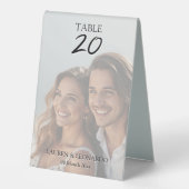 Plaque De Table Modern photo wedding couple editable script (Recto)