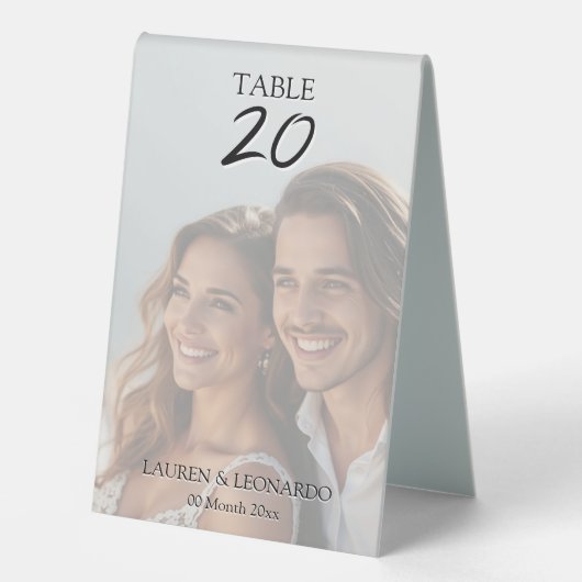 Plaque De Table Modern photo wedding couple editable script (Recto)