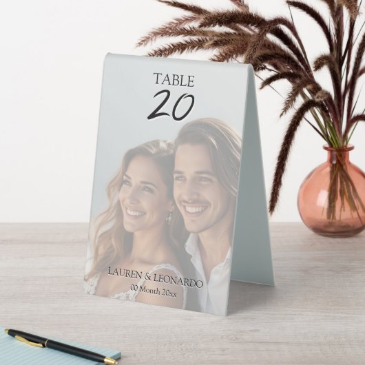 Plaque De Table Modern photo wedding couple editable script (En SItu (Tableau))