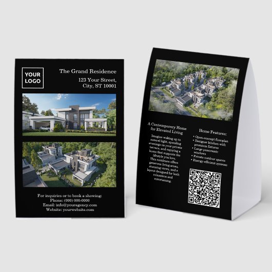 Plaque De Table Modern Real Estate Table Tent Sign with QR Code (Recto/verso)