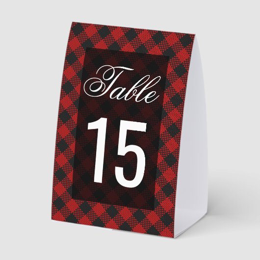 Plaque De Table Modern Red Buffalo Plaid Wedding Table Number (Verso)