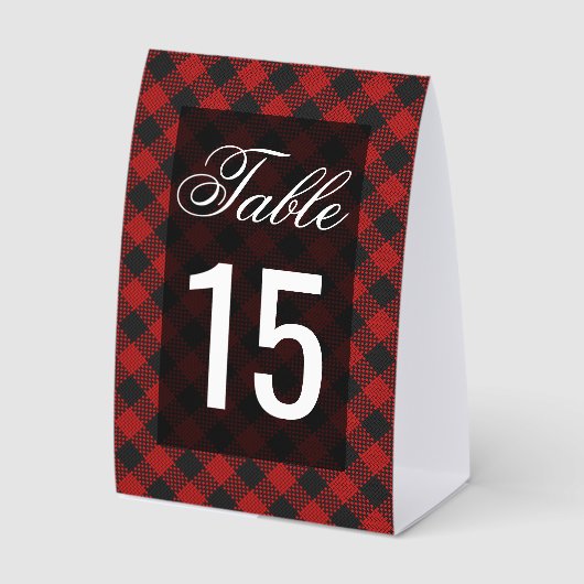 Plaque De Table Modern Red Buffalo Plaid Wedding Table Number (Recto)