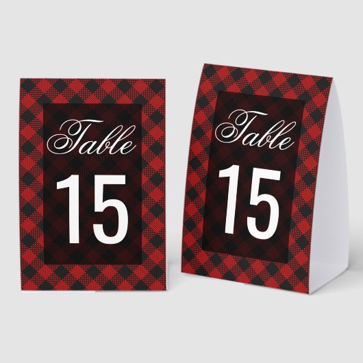 Plaque De Table Modern Red Buffalo Plaid Wedding Table Number (Recto/verso)