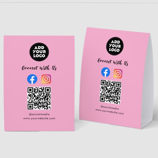 Plaque De Table Modern Social Media QR Code | Paper Tabletop Sign (Recto/Verso)