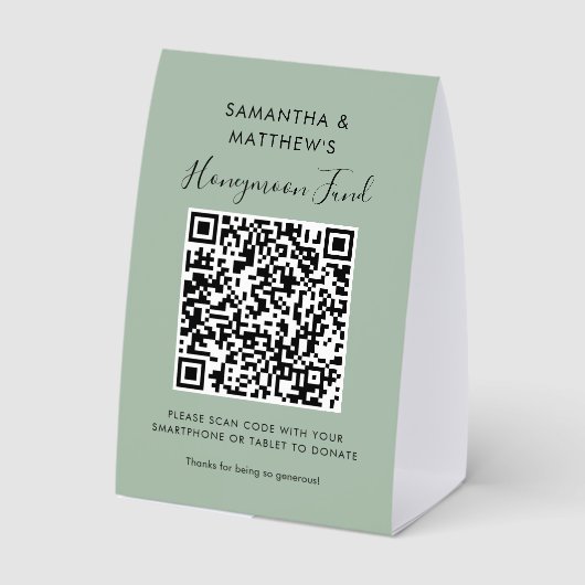 Plaque De Table Modern Wedding Honeymoon Fund QR Code Donation (Verso)