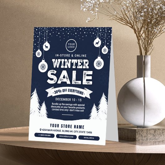 Plaque De Table Modern Winter Sale Retail Advert Blue & White 