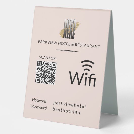 Plaque De Table Moderne Blush Business Wifi Code QR Logo (Recto)