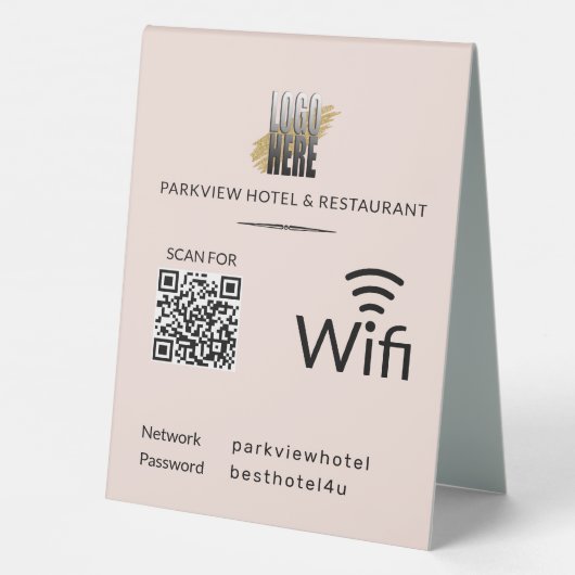 Plaque De Table Moderne Blush Business Wifi Code QR Logo (Verso)