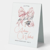 Plaque De Table Moderne Rosegold Bow Graduation Conseils & Voeux (Recto)