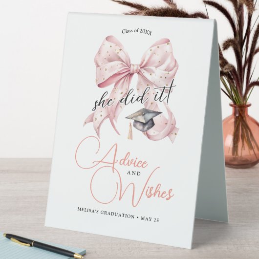 Plaque De Table Moderne Rosegold Bow Graduation Conseils & Voeux (En SItu (Tableau))