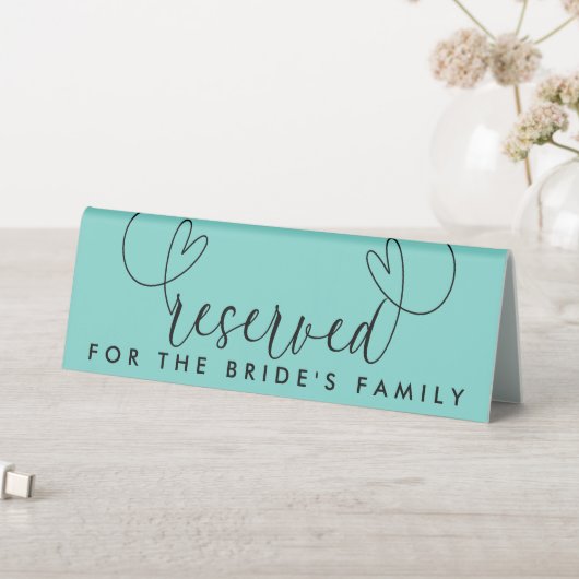 Plaque De Table Moderne Turquoise Script Coeurs Mariage Réservé (En SItu (Tableau))