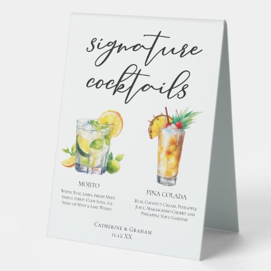 Plaque De Table Mojito Piña Colada Signature Cocktails Menu (Recto)