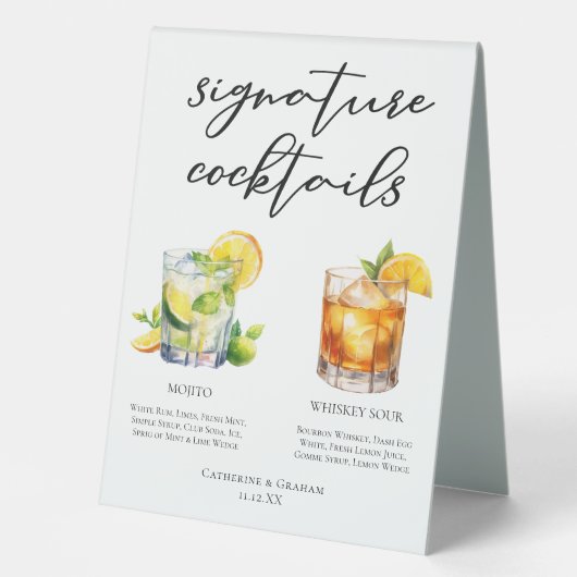 Plaque De Table Mojito Whiskey Sour Signature Cocktails Menu (Recto)
