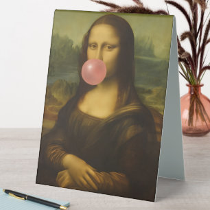 Plaque De Table Mona Lisa soufflant de bulle rose