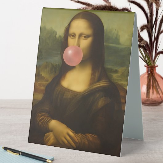 Plaque De Table Mona Lisa soufflant de bulle rose (En SItu (Tableau))
