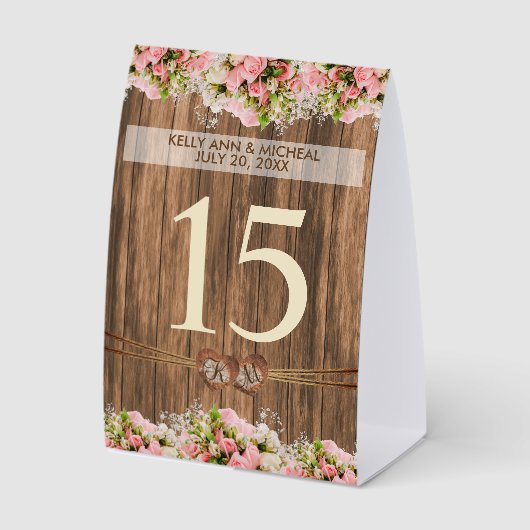 Plaque De Table Monogram Heart with Pink Roses (Recto)