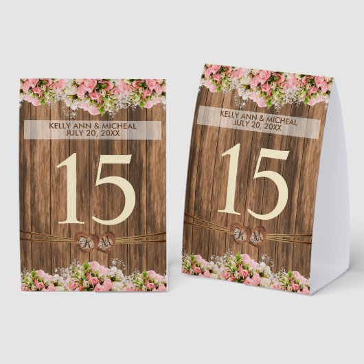 Plaque De Table Monogram Heart with Pink Roses (Recto/verso)