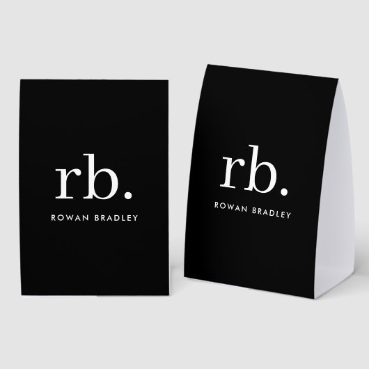 Plaque De Table Monogram Table Tent | Black Tabletop Name Sign (Recto/verso)