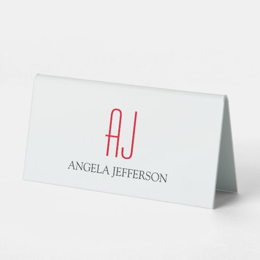 Plaque De Table monogramme blanc simple et moderne (Recto)