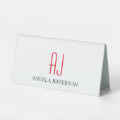 Plaque De Table monogramme blanc simple et moderne (Verso)