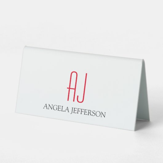 Plaque De Table monogramme blanc simple et moderne (Verso)