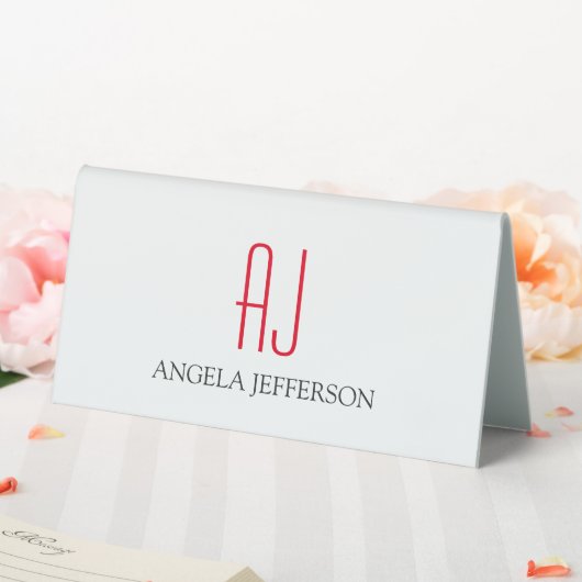 Plaque De Table monogramme blanc simple et moderne (In SItu (Mariage))