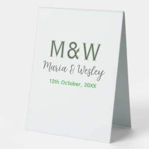 Plaque De Table Monogramme couple gris vert moderne date romantiqu
