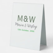 Plaque De Table Monogramme couple gris vert moderne date romantiqu (Verso)