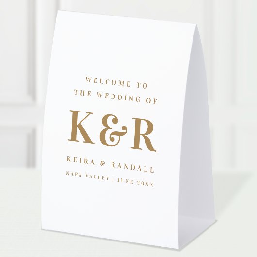Plaque De Table Monogramme de mariage Bienvenue or et blanc
