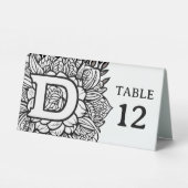 Plaque De Table Monogramme floral noir et blanc, événement éditabl (Verso)