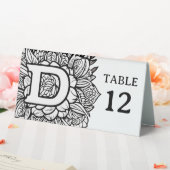 Plaque De Table Monogramme floral noir et blanc, événement modifia (In SItu (Mariage))
